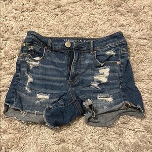 American Eagle Outfitters Blue Distressed Jean Shorts